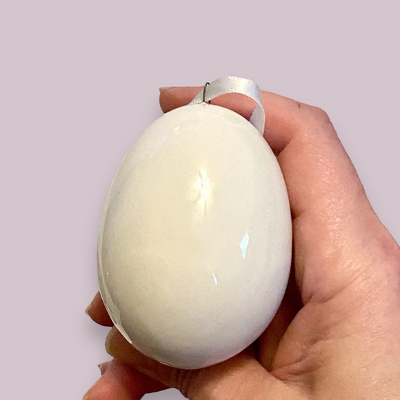 Set of 7 VTG China Bella Lux Christmas Tree Ornament Eggs Rabbits w/White Ribbon - Picture 7 of 8